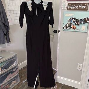 Anthropologie Skies Are Blue Black Wide-Leg Jumpsuit with V-Neck